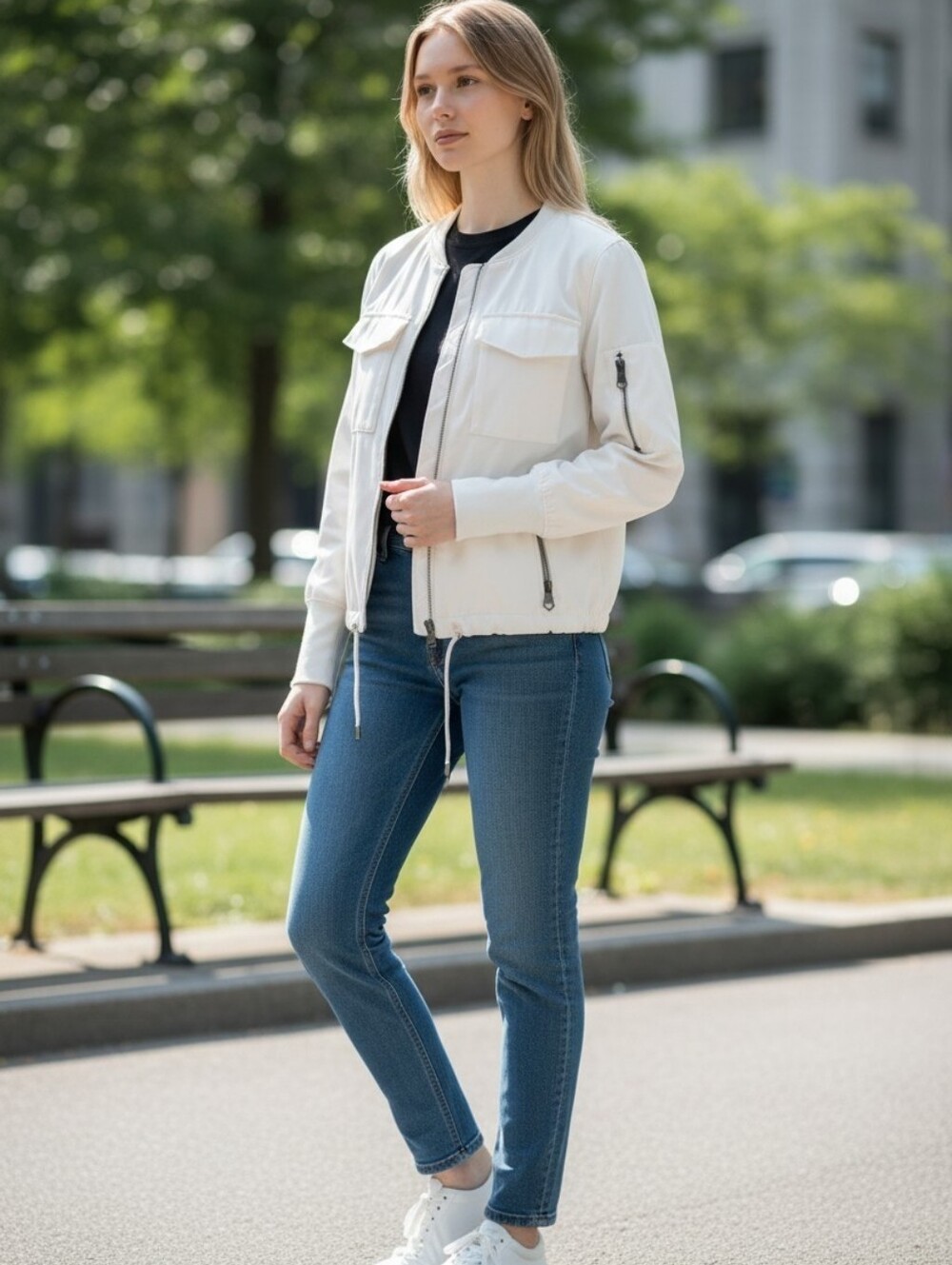 Nanette Lepore Soft Blush Bomber Jacket with Front Zip